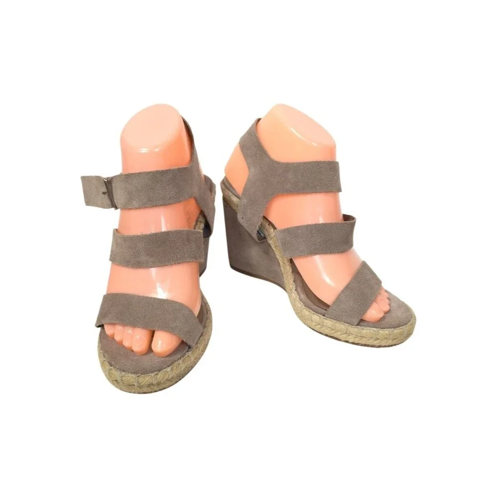Vince Camuto Suede Espadrille Wedge Sandals Taupe Triple Strap Size 6.5